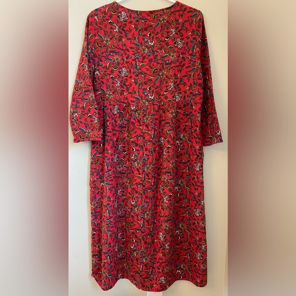Zanzea MIDI Red Floral Pull Over Dress 3/4 Sleeves Size Medium Cottagecore - Picture 5 of 9